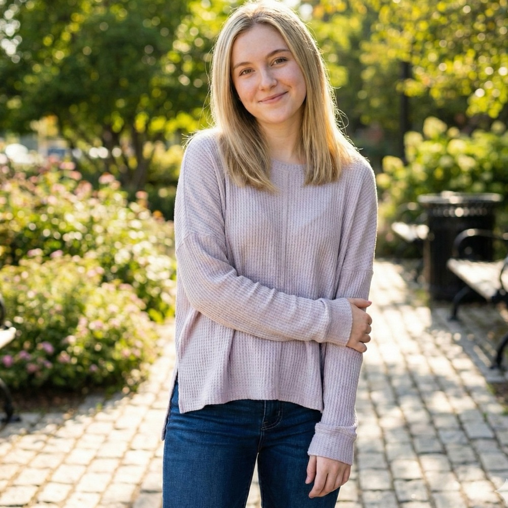 American Eagle Outfitters Light Purple Waffle Knit Long Sleeve Top Size L/G